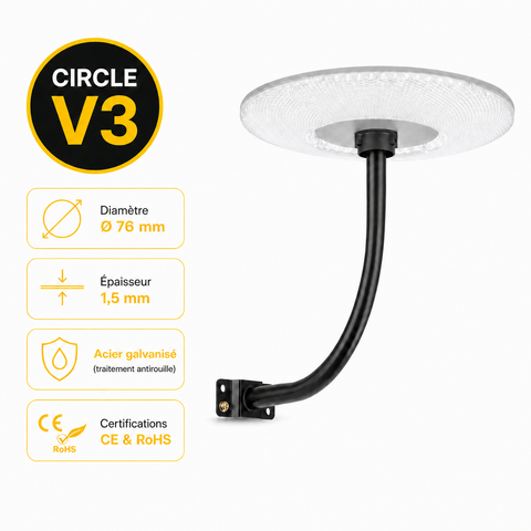 Support mural ou de mât pour lampe – Perpendiculaire rond - CIRCLE V3 – Diamètre 76mm – Longueur 50cm – Couleur NOIR - Modèle renforcé avec antirouille