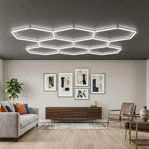 Lampe Hexagonale LED Filaire - Série HEXAGON - 350 Watts - 45 500 Lumens - 130 Lumens/Watt - Angle 150° - IP20 - 315 x 301 cm - 6500k - Avec accessoires