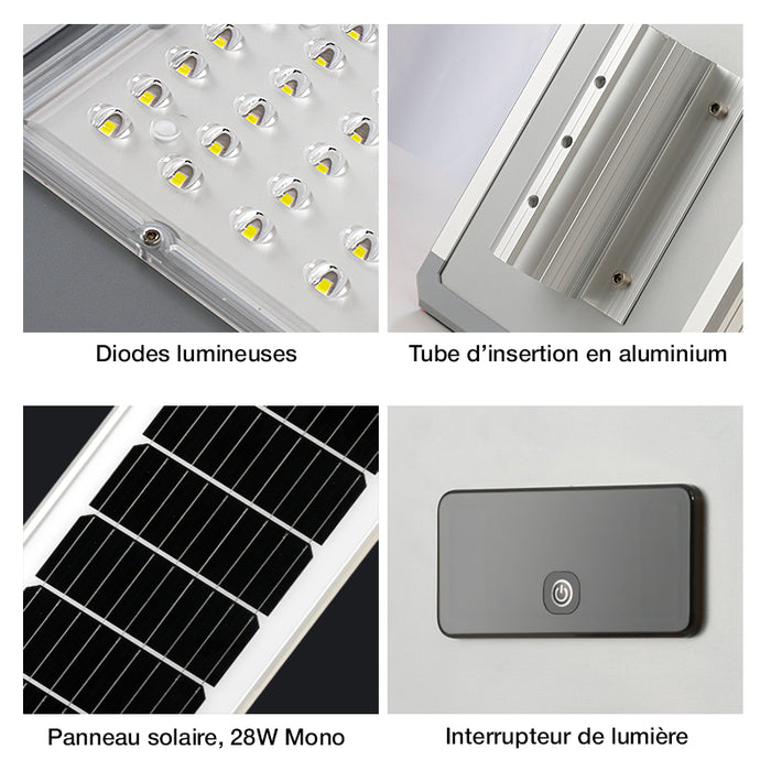 Lampe de rue solaire - Série VIBRATION - 3300 Lumens - 300 Watts - Structure Aluminium + ABS - Dimensions 1000 x 255 mm - Panneau solaire 35W MONOCRISTALLIN - Autonomie 12 heures