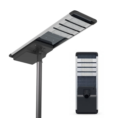 Lampe de rue solaire - Série HORIZON - 19 200 Lumens - 120 Watts - Couleur 6500K - Angle 150x70° - IP65 - Structure Aluminium - 1719 x 497 x 115 mm - Tube d'insertion 76mm - Régulateur MPPT - Garantie 3 ans