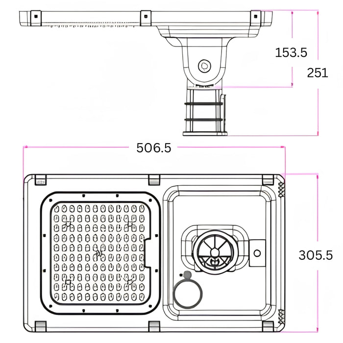 Lampadaire LED hybride - Série HYBRID V1 - Solaire & Filaire - 6600 Lumens - IP65 - Angle asymétrique 140ºx70° - CCT (6000k+4000k) - Avec détecteur de mouvement - Avec télécommande