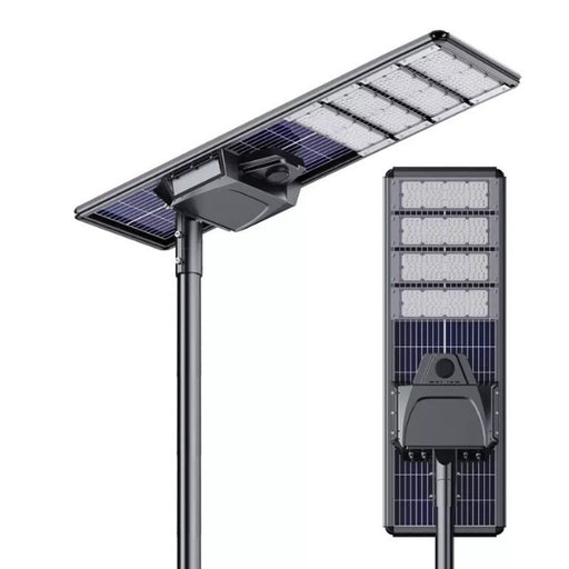 Lampe de rue solaire - Série STARSHIP ELITE - 24 000 Lumens - 150 Watts - Couleur 6500K - Angle 150x70° - IP65 - Structure Aluminium - 1792 x 445 x 86 mm - Tube d'insertion 76mm - Régulateur MPPT - Garantie 3 ans