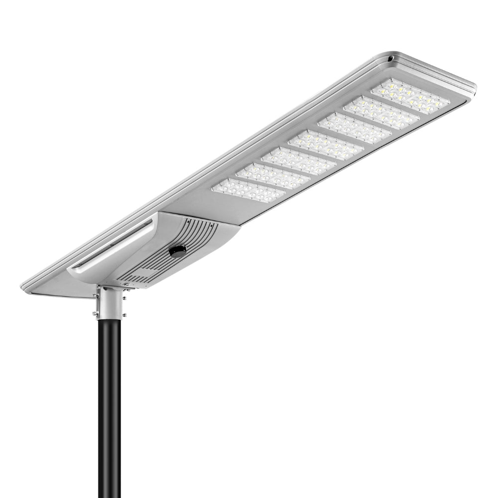 Lampe de rue solaire - Série STREET V3 - 24 000 - Lumens - 120 Watts - Structure Aluminium - Dimensions 2006 x 408 x 150 mm - Panneau solaire 150W MONOCRISTALLIN - Autonomie 12 heures - Garantie 3 ans