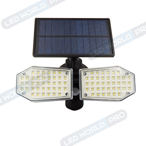 Pack de 10x Projecteurs LED solaires à double tête ajustable - Série OPTIC - Rendu lumineux 2x 80 Watts - Multi angles d'installation - IP65 - 14 x 9 cm - Détecteur de mouvement - 6000k - 3 Modes de fonctionnement