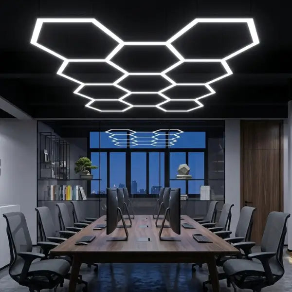 Lampe Hexagonale LED Filaire - Série HEXAGON - 368 Watts - 47 840 Lumens - 130 Lumens/Watt - Angle 150° - IP20 - 336 x 238 cm - 6500k - Avec accessoires