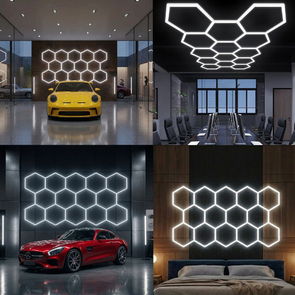 Lampe Hexagonale LED Filaire - Série HEXAGON - 456 Watts - 59 280 Lumens - 130 Lumens/Watt - Angle 150° - IP20 - 420 x 238 cm - 6500k - Avec accessoires