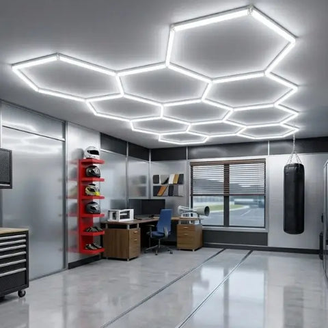 Lampe Hexagonale LED Filaire - Série HEXAGON - 460 Watts - 59 800 Lumens - 130 Lumens/Watt - Angle 150° - IP20 - 419 x 301 cm - 6500k - Avec accessoires