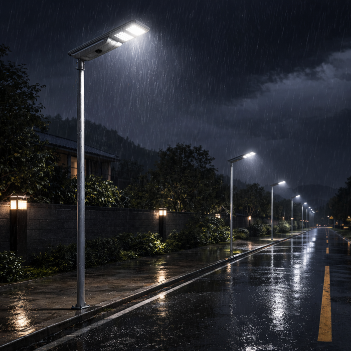 Lampe de rue solaire - Série STREET V3 -  6000 Lumens - 30 Watts - Structure Aluminium - Dimensions 828 x 408 x 150 mm - Panneau solaire 50W MONOCRISTALLIN - Autonomie 12 heures - Garantie 3 ans