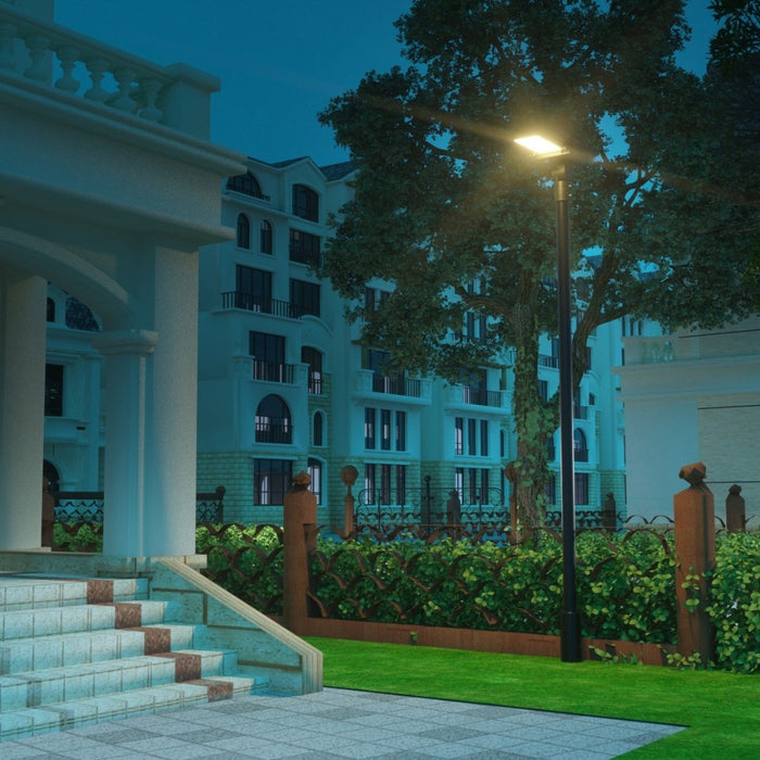 Lampadaire LED hybride - Série HYBRID V1 - Solaire & Filaire - 6600 Lumens - IP65 - Angle asymétrique 140ºx70° - CCT (6000k+4000k) - Avec détecteur de mouvement - Avec télécommande