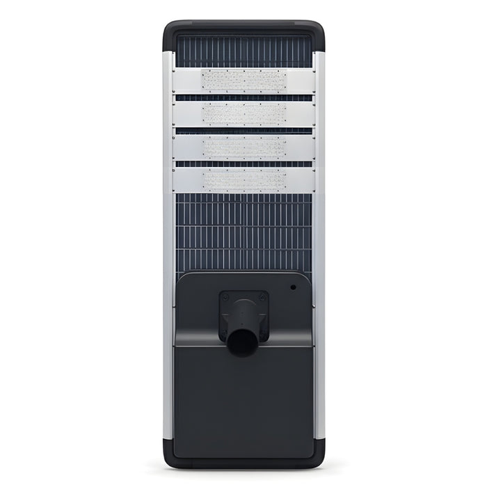 Lampe de rue solaire - Série HORIZON - 19 200 Lumens - 120 Watts - Couleur 6500K - Angle 150x70° - IP65 - Structure Aluminium - 1719 x 497 x 115 mm - Tube d'insertion 76mm - Régulateur MPPT - Garantie 3 ans