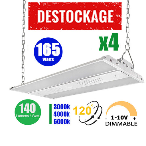 Pack 4x Lampes industrielles linéaires – Série FUSION - 165 Watts - 3000k / 4000k / 6000k au choix - 140 Lumens/Watt - IP40 - Angle 120° - 60 x 30 x 4,7 cm - Dimmable
