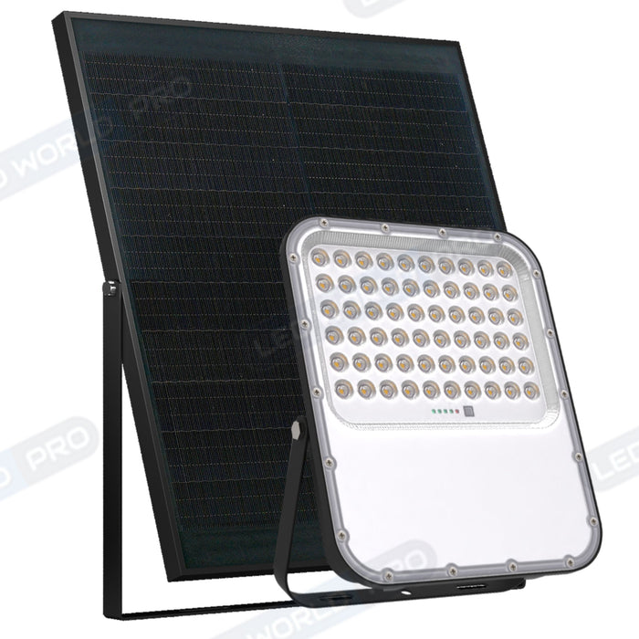Pack de 5x Projecteurs LED solaires - Série BIG BOY V3 - 500 Watts - 2800 Lumens - 90° - IP65 - Lampe 28 x 23 x 5 cm - Panneau solaire MONOCRISTALLIN FULL BLACK 39 x 30 x 2 cm - Télécommande - 6000k - Structure ALUMINIUM
