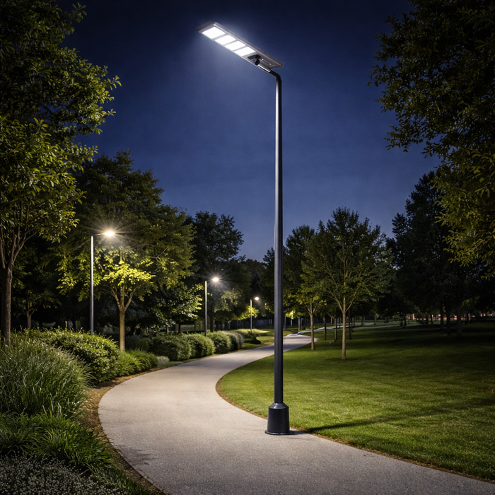 Lampe de rue solaire - Série VIBRATION - 3300 Lumens - 300 Watts - Structure Aluminium + ABS - Dimensions 1000 x 255 mm - Panneau solaire 35W MONOCRISTALLIN - Autonomie 12 heures