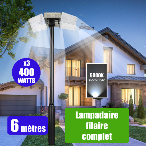 Pack de 12x Lampadaires LED Filaires Rotatifs - Série FLEX EVO - 80 Watts - 12 800 Lumens - 160 Lumens/Watt - Angle TPIII - IP66 - IK08 - 56 x 20 x 10 cm - 2700k - Transformateur SOSEN - Tube d'insertion 60mm - Garantie 5 ans