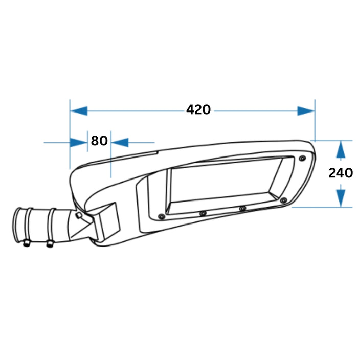 Lampadaire LED filaire - Série FLEX V4 - 100 Watts - 16 000 Lumens - 160 Lumens/watt - Angle 140x70° - IP66  - 42 x 24 x 8 cm - Transformateur OSRAM - Tube d'insertion 60mm - 4000k - Garantie 5 ans