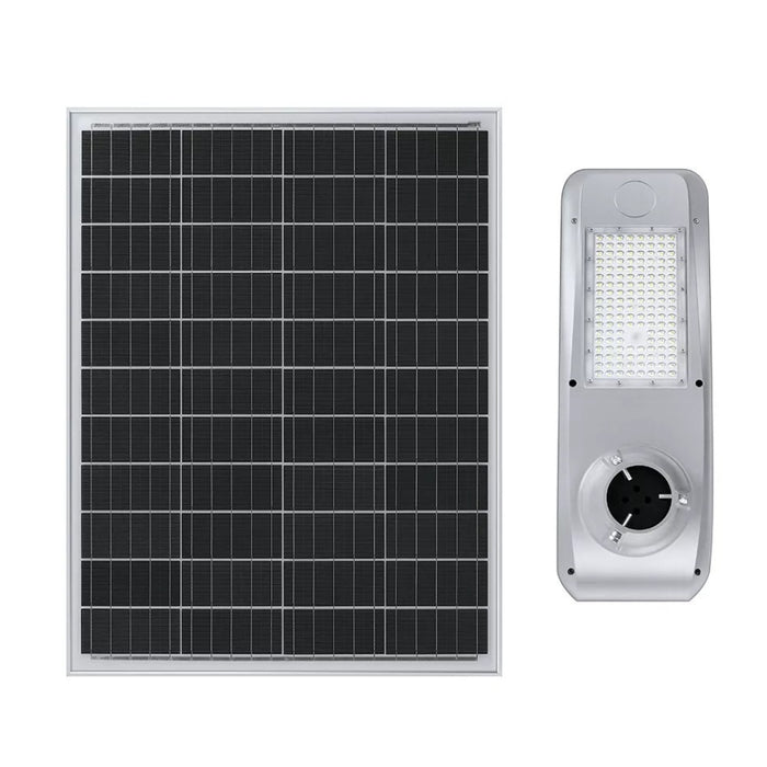 Lampe de rue solaire - Série OPIUM - 5 100 Lumens - 30 Watts - Couleur 6500K - Angle 150x70°- IP65 - Structure Aluminium - 720 x 310 x 320 mm - Tube d'insertion 76mm -Régulateur MPPT - Garantie 3 ans