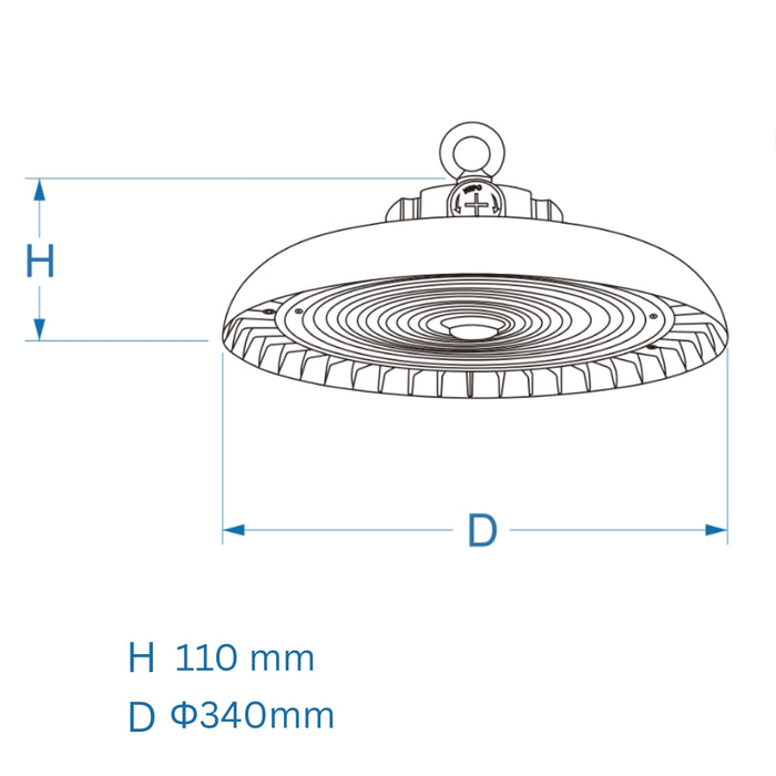 Lampes industrielles UFO - Série RUBIS V2 - Puissance ajustable - 36 000 Lumens - 180 Lumens/Watt - Driver Lifud - Angle 120° - IP65 - IK09 - 30 x 11 cm - Dimmable - Garantie 5 ans&nbsp;