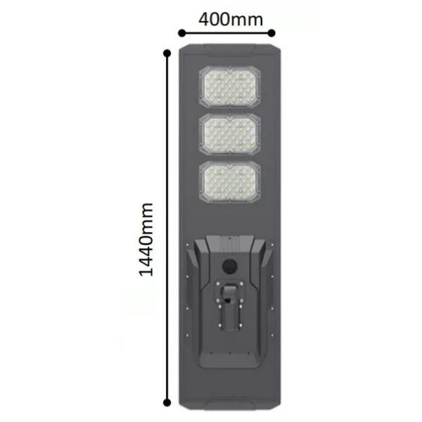 Lampe de rue solaire - Série STARSHIP ULTRA V2 - 12 800 Lumens - 80 Watts - Couleur 6500K - Angle 150x70° - IP65 - Structure Aluminium - 1440 x 400 x 102 mm - Tube d'insertion 76mm - Régulateur MPPT - Garantie 2 ans