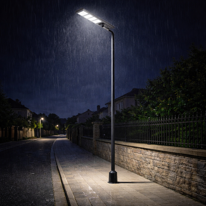 Lampe de rue solaire - Série VIBRATION - 3300 Lumens - 300 Watts - Structure Aluminium + ABS - Dimensions 1000 x 255 mm - Panneau solaire 35W MONOCRISTALLIN - Autonomie 12 heures