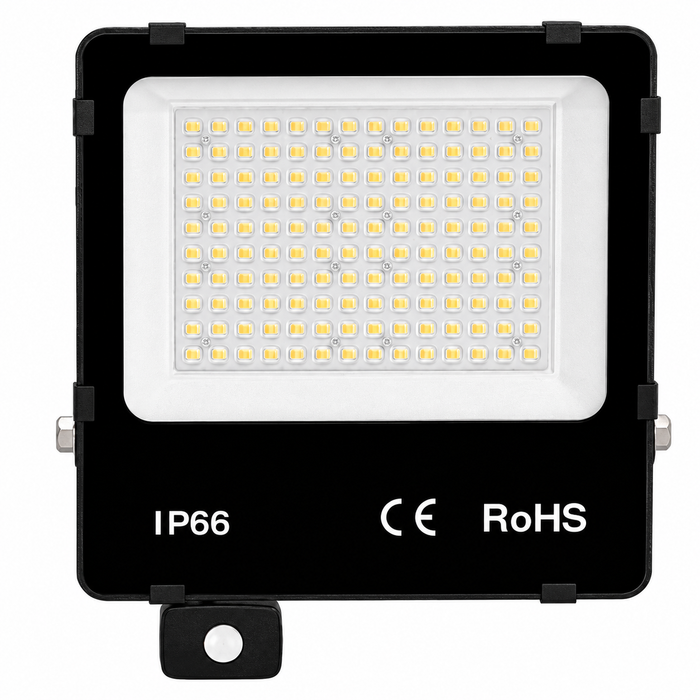 Pack de 2x Projecteurs LED filaires détecteurs  - Série PAD ULTRA PIR - 200 Watts - 30 000 Lumens - 150 Lumens/Watt - Angle 90° - IP66 - 36 x 35 x 7 cm - Transformateur SOSEN - Structure en ALUMINIUM - 4000k - Garantie 5 ans
