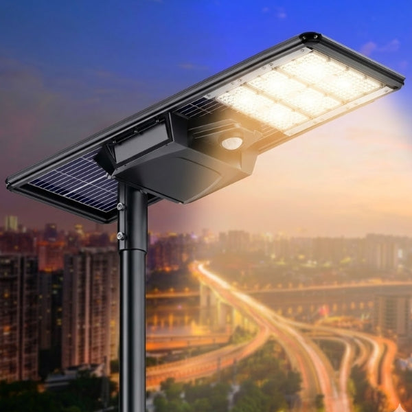 Lampe de rue solaire - Série STARSHIP ELITE - 16 000 Lumens - Angle 150x70° - IP65 - 157 x 45 x 9 cm - 3000k/4000k/6000k au choix - Structure ALUMINIUM - Tube d'insertion 76mm - Régulateur MPPT - Détecteur de mouvement - Télécommande - Garantie 3 ans