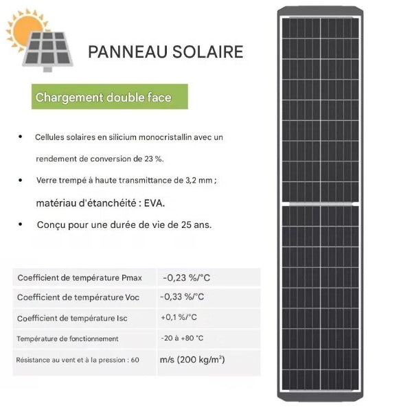 Lampe de rue solaire - Série STARSHIP ULTRA V2 - 9600 Lumens - 60 Watts - Couleur 6500K - Angle 150x70° - IP65 - Structure Aluminium - 1130 x 400 x 102 mm - Tube d'insertion 76mm - Régulateur MPPT - Garantie 2 ans