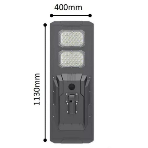 Lampe de rue solaire - Série STARSHIP ULTRA V2 - 9600 Lumens - 60 Watts - Couleur 6500K - Angle 150x70° - IP65 - Structure Aluminium - 1130 x 400 x 102 mm - Tube d'insertion 76mm - Régulateur MPPT - Garantie 2 ans