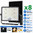 Pack de 8x Projecteurs LED solaires - Série SECURITY V5 - CCT - 700 Watts - 5600 Lumens - IP65 - Angle 120° - 33 x 27 x 8 cm - Panneau solaire MONOCRISTALLIN - Mode de détection sans veille 0-100% - Télécommande Multifonctions