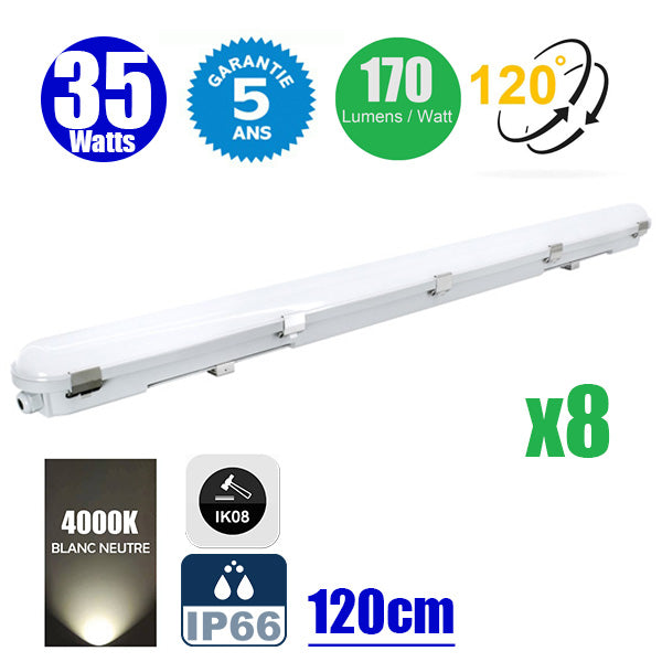 Pack de 8x Réglettes LED Étanches - Série ALR - 120CM - 35 Watts ...