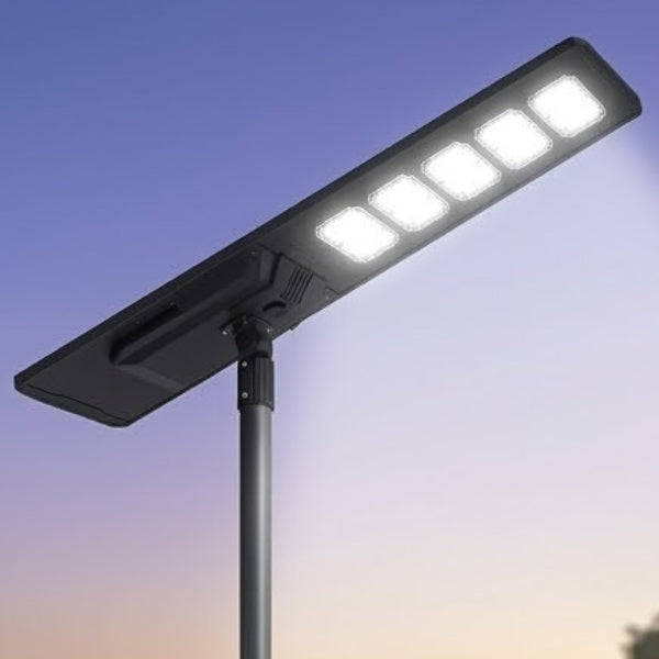 Lampe de rue solaire - Série STARSHIP ULTRA V2 - 19 200 Lumens - 120 Watts - Couleur 6500K - Angle 150x70° - IP65 - Structure Aluminium - 1830&nbsp;x 400 x 102 mm - Tube d'insertion 76mm - Régulateur MPPT - Garantie 2 ans
