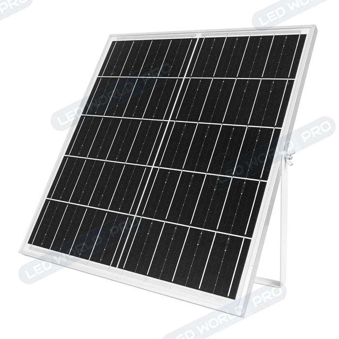 Projecteur LED solaire - Série SECURITY V4 - CCT (3000k/4000k/6000k) - Rendu lumineux 450 Watts - 4800 Lumens - Angle 90° - IP65 - Lampe 28 x 22 x 5 cm - Panneau MONOCRISTALLIN FULL BLACK 35 x 35 x 2 cm - Avec détecteur de mouvement - Avec télécommande