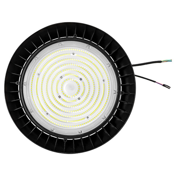 Lampe industrielle UFO - Série CROSSOVER V3 - Puissance ajustable 120 / 150 / 200 Watts  - 40 000 Lumens - 200 Lumens/Watt - Angle 90° - IP65 - IK09 - 340 x 110 mm - 4000k / 5000k / 6000k au choix - Dimmable 1-10V - Transformateur PHILIPS - Garantie 5 ans