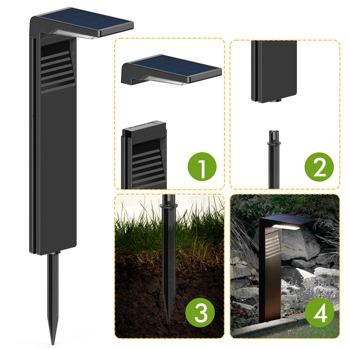 Lot de 6x Balises / Bornes solaires LED - Série BALIZ XL - Rendu lumineux 80 Watts - 200 Lumens - Angle 120° - IP65 - 41 x 16 x 9cm - 4000K - Avec capteur crépusculaire - 2 Modes d'éclairage - Panneau MONOCRISTALLIN