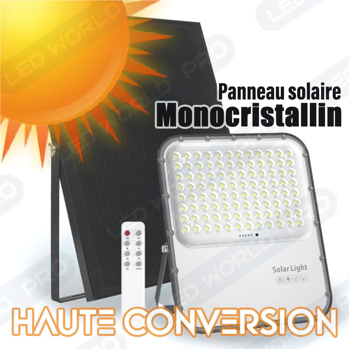 Pack lampadaire solaire complet 5 mètres : Projecteur LED solaire - Série BIG BOY V3 - 700 Watts - 4200 Lumens - 4000k + Mât STANDARD - 5 mètres au choix (Série STANDARD V1 EVO ou Série STANDARD V4 EVO - Avec trappe) + Tête de mât rectangulaire