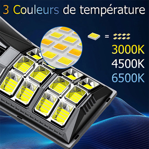 Lampadaire solaire extérieur de rue / parking - Série POWER ULTRA V2 CCT (Couleur Changeante en Température) - Rendu Lumineux 1000 Watts - 4200 Lumens - Angle 140*70° - IP66 - 77 x 34 x 6 cm - Tube d’insertion 60mm - Télécommande - Détecteur de mouvement