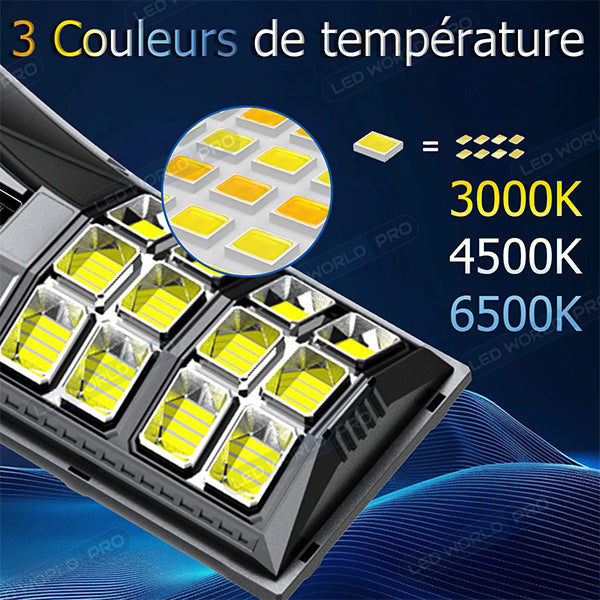 Pack de 4x Lampadaires solaires extérieurs de rue / parking - Série POWER ULTRA V2 CCT (Couleur Changeante en Température) - 400 Watts - 1500 Lumens - Angle 140*70° - IP66 - 58 x 27 x 7 cm - Télécommande - Détecteur de mouvement - Tube d’insertion 45 mm