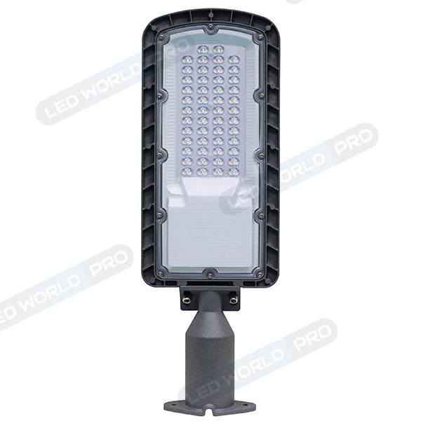 Pack lampadaire filaire complet 3 mètres : Lampe de rue filaire - Série FLEX ECO - 50 Watts - 6000k + Mât STANDARD - 3 mètres avec trappe au choix (Série STANDARD V2 EVO ou Série STANDARD V4 EVO) + Support déporté 45mm ou Adaptateur rotatif 80/50 mm