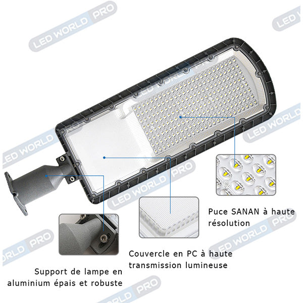 Pack de 2x Lampes de rue filaire - Série FLEX ECO - 50 Watts - 6000 Lumens - 120 Lumens/Watt - Angle 120 x 60° - IP66 - IK08 - 493 x 170 x 70mm - Tube d'insertion 50mm - 6000k