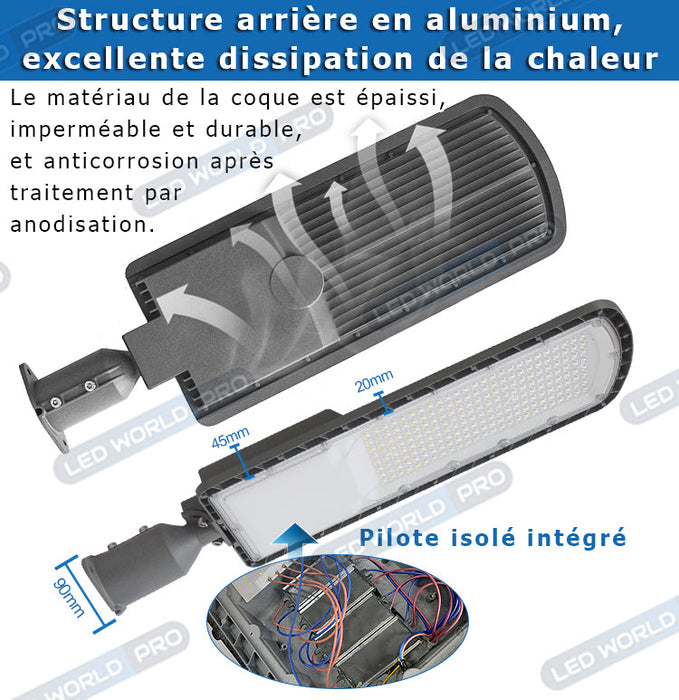 Pack de 2x Lampes de rue filaire - Série FLEX ECO - 50 Watts - 6000 Lumens - 120 Lumens/Watt - Angle 120 x 60° - IP66 - IK08 - 493 x 170 x 70mm - Tube d'insertion 50mm - 3000k