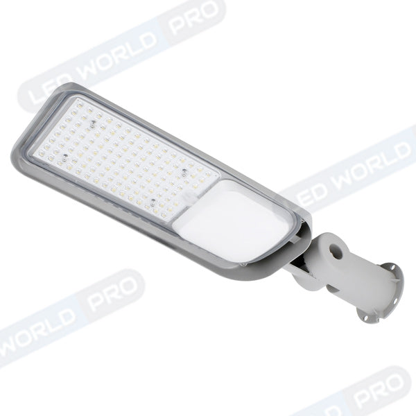 Pack de 2x Lampes de rue filaires - Série FLEX PLUS - 100 Watts - 13 500 Lumens - 135 Lumens/Watt - 140*70° - IP65 - IK08 - 57 x 18 x 11 cm - Tube d'insertion 50-60mm - Support ajustable - 4000K - Couleur GRIS - Capteur crépusculaire - Garantie 5 ans
