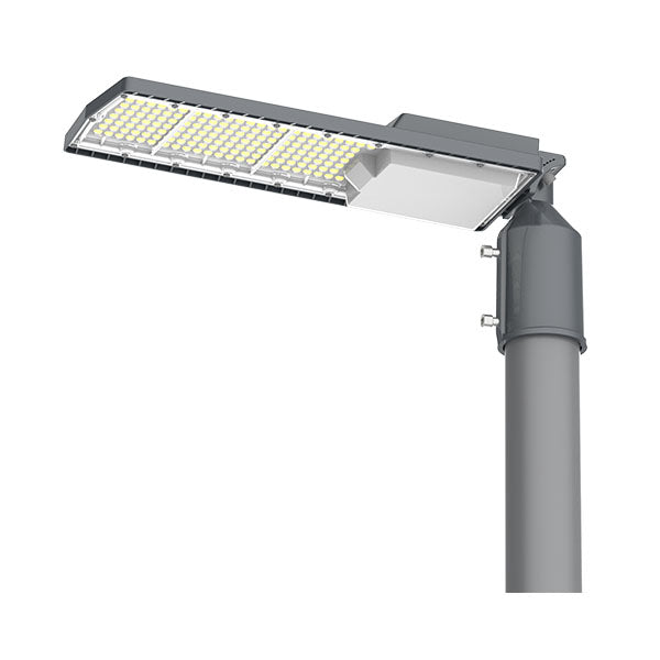 Pack lampadaire filaire complet quadruple tête 6 mètres : 4x Lampes filaires Série FLEX V2 - 100 Watts - 6000k + Mât STANDARD 6 mètres avec trappe au choix (STANDARD V2 EVO ou STANDARD V4 EVO) + Quadruple tête de mât perpendiculaire