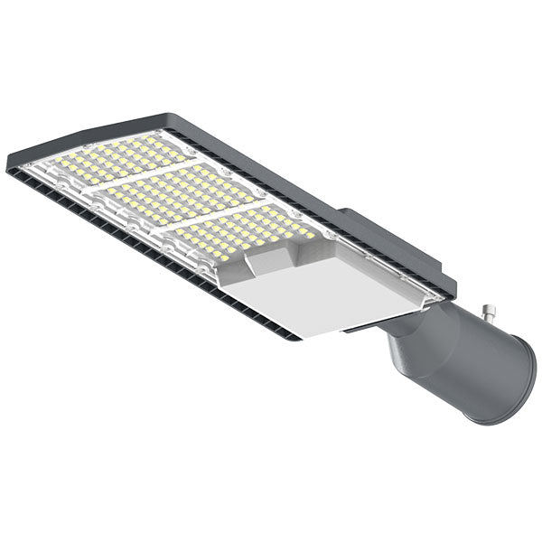 Pack lampadaire filaire complet quadruple tête 6 mètres : 4x Lampes filaires Série FLEX V2 - 100 Watts - 6000k + Mât STANDARD 6 mètres avec trappe au choix (STANDARD V2 EVO ou STANDARD V4 EVO) + Quadruple tête de mât perpendiculaire