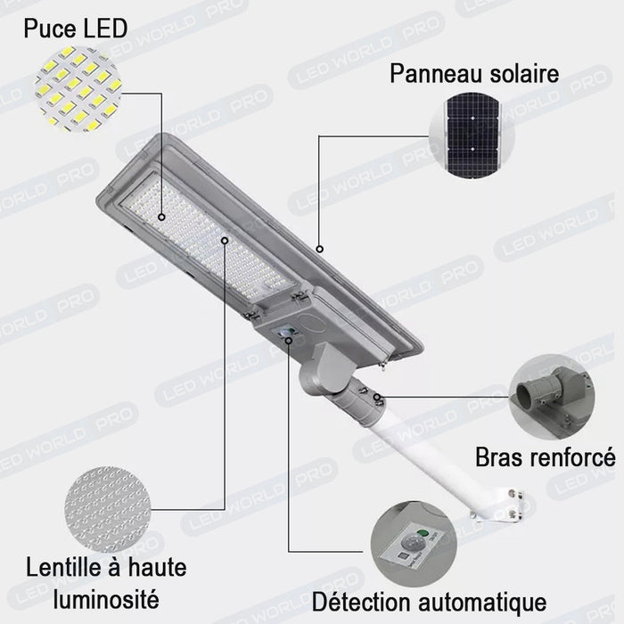Pack de 4x Lampadaires LED solaires ajustables - Série FLEX SOLAR - 300 Watts - 2500 Lumens - Angle 145*70° - Ajustable à 90° - IP65 -  Lampe 66 x 33 x 13 cm - Panneau MONOCRISTALLIN - Détecteur de mouvement - Télécommande - 6000k - STRUCTURE ALUMINIUM