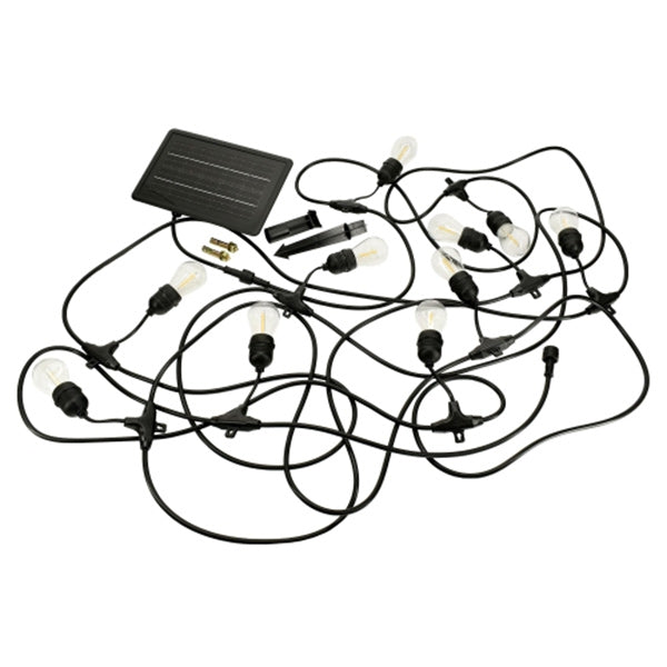 Lot de 10 guirlandes lumineuses solaires - Série GUINGUETTE - 3 Watts - 180 Lumens (10 x 18 Lumens) - Angle 320° - IP65 - 3000K - 10 Mètres - Couleur NOIR - 4 modes d'éclairage