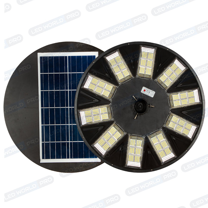 Pack de 4x Lampes solaires pour extérieur - Série OVNI - Version HERCULE 800 - 2700 Lumens - Angle 360° - IP65 - Lampe 745 x 135 mm - Panneau 625 x 345 mm - Diamètre tube d'insertion  60 - 76 mm - Détecteur PIR – Capteur crépusculaire - 6000k