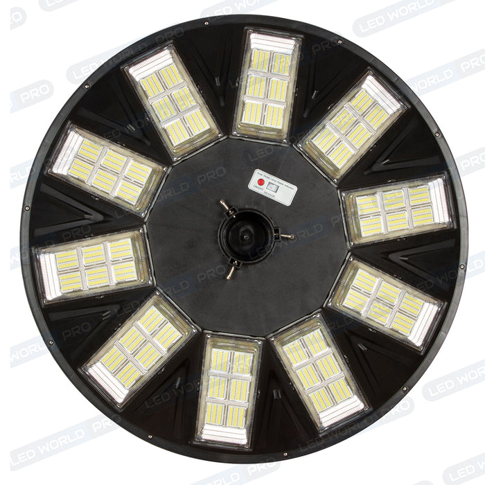 Pack lampadaire complet 6 mètres : Lampe solaire Série OVNI HERCULE 800 Watts - 2700 Lumens - 6000K - Angle 360° + Mât STANDARD 6 mètres (V1 EVO ou V4 EVO - Avec trappe)