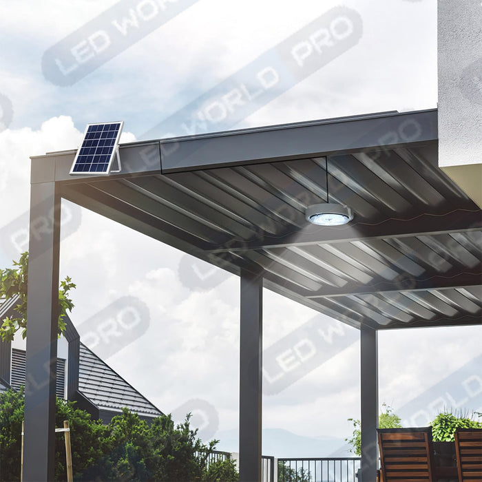 Plafonnier LED Solaire CCT (Couleur Changeante en Température ) - Rendu lumineux 300 Watts - 1600 Lumens - Série HOME 300 – Lampe diamètre 36 cm - Panneau solaire 58 x 35 x 2cm - IP65 - Avec télécommande multifonctions