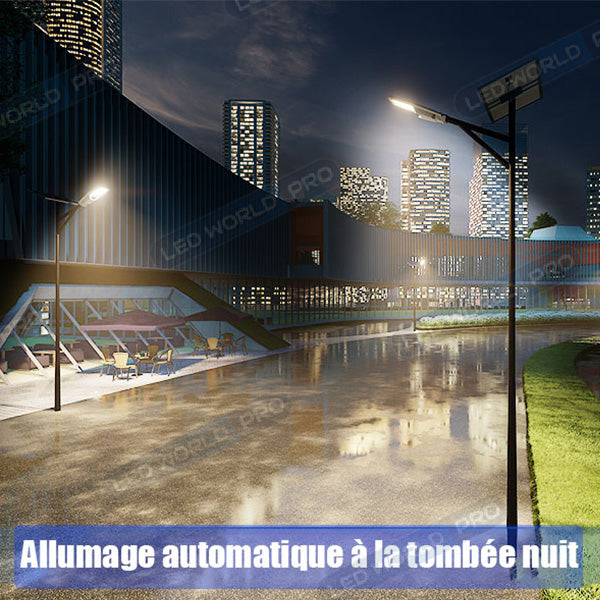 Pack lampadaire complet 4 mètres : Lampe de rue solaire Série INTERSTELLAR ULTRA - 400 Watts - 3100 Lumens - 6000K + Mât STANDARD (V1 EVO ou V4 EVO - Avec trappe)