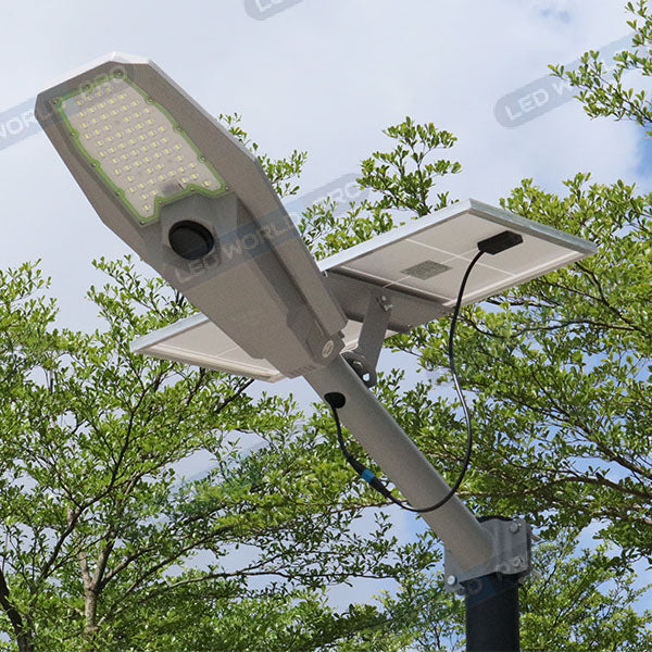 Pack de 2x Lampes de rue solaire - Série INTERSTELLAR ULTRA - 600 Watts - 3600 Lumens - Angle 150x70° - IP65 - Lampe 62 x 30 x 8 cm - Controleur intelligent - Avec télecommande - Capteur PIR - 6000k - Support inclus - Capteur crépusculaire