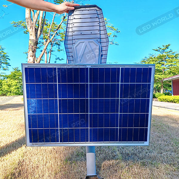 Pack lampadaire complet 6 mètres : Lampe de rue solaire Série INTERSTELLAR ULTRA - 600 Watts - 3600 Lumens - 3000K + Mât STANDARD 6 mètres au choix (Série STANDARD V1 EVO ou Série STANDARD V4 EVO - Avec trappe)